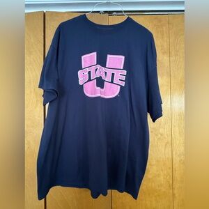 Navy Blue T-Shirt with Pink Utah State Logo